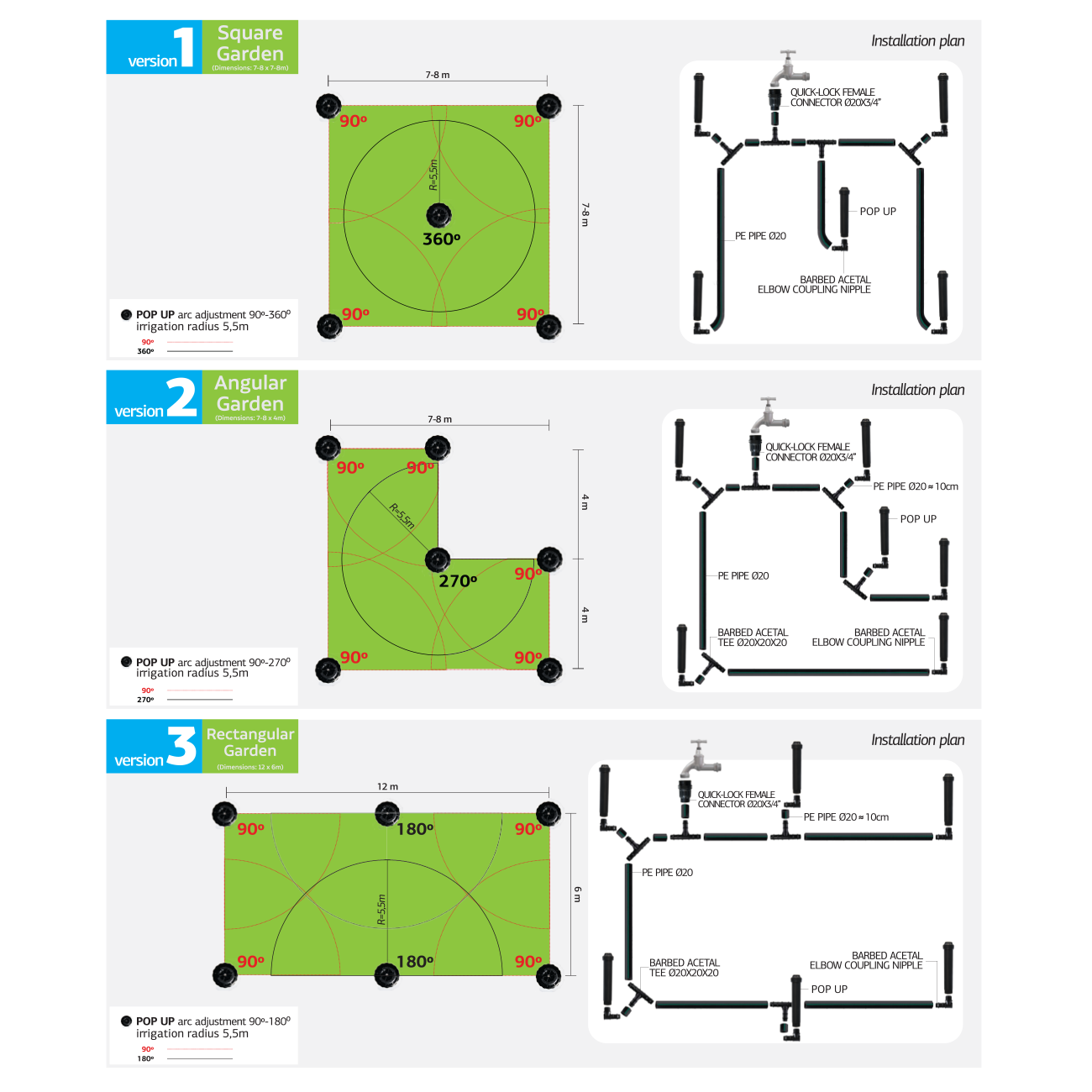 BluNature - Pop-Up Garten Sprinkler - Bewässerungsset mit Versenkregnern für Rasenflächen bis 70m2